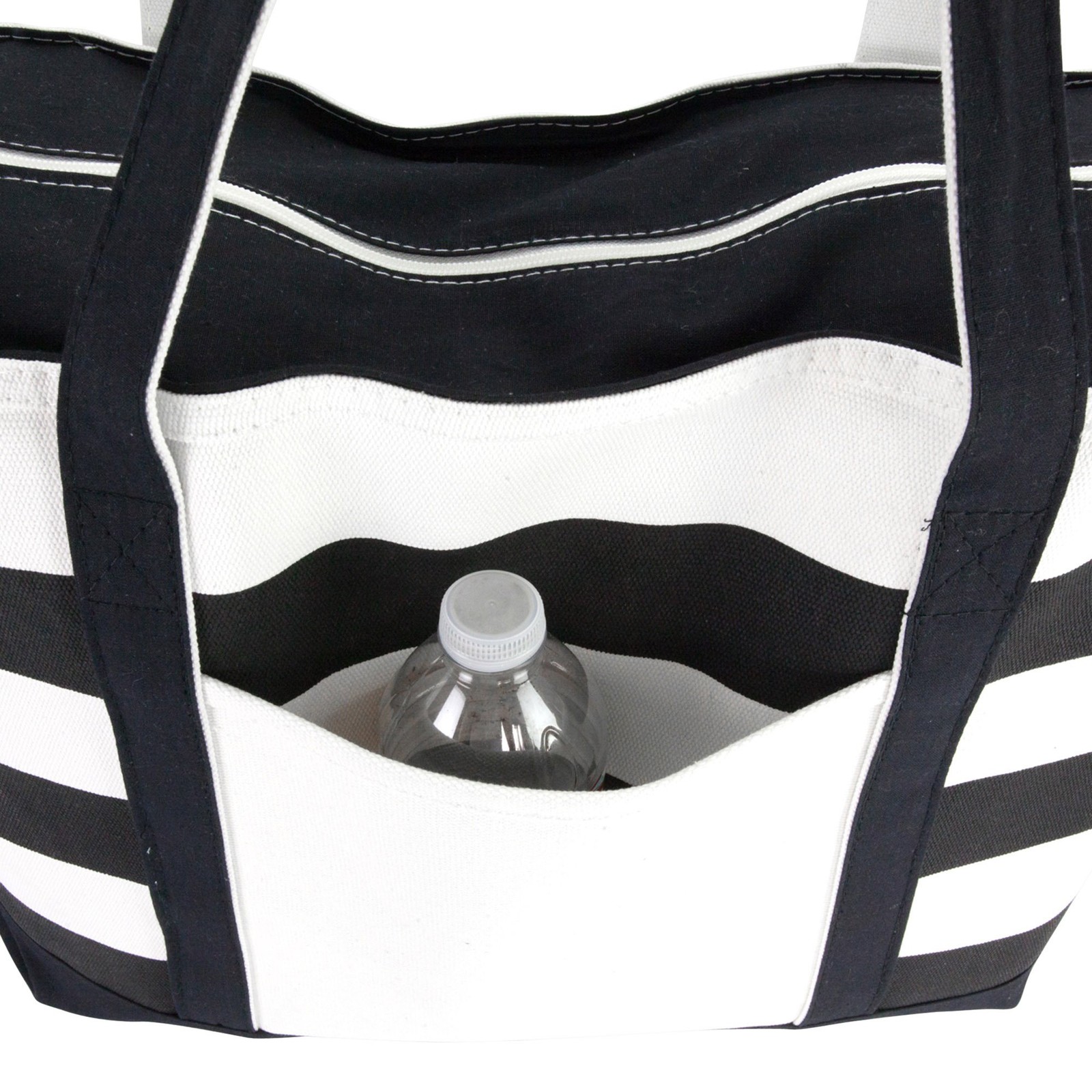 Striped Boat Bag Premium Cotton Canvas Tote in Black