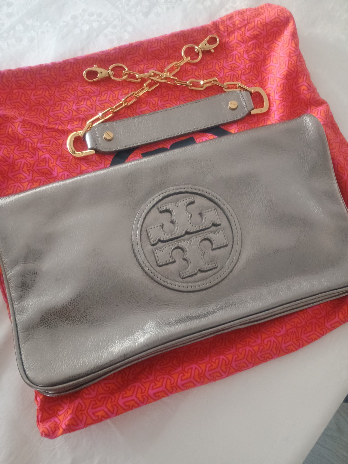 Tory Burch Handbag Shoulder Bag Steel Gray w/Chain Free Shipping w/ Dust Bag New