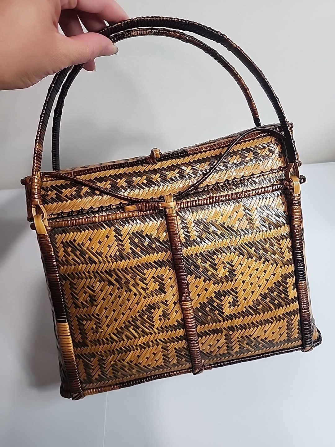 Philippines Palawan Tiruray Tribe Hand Woven Straw Cane River Basket Bag Purse