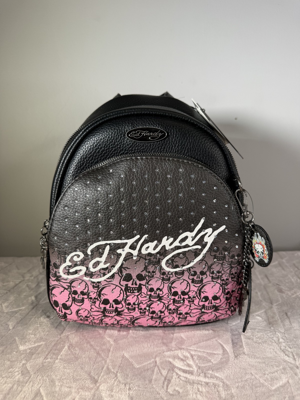 Ed Hardy black & pink skull crossbody bag