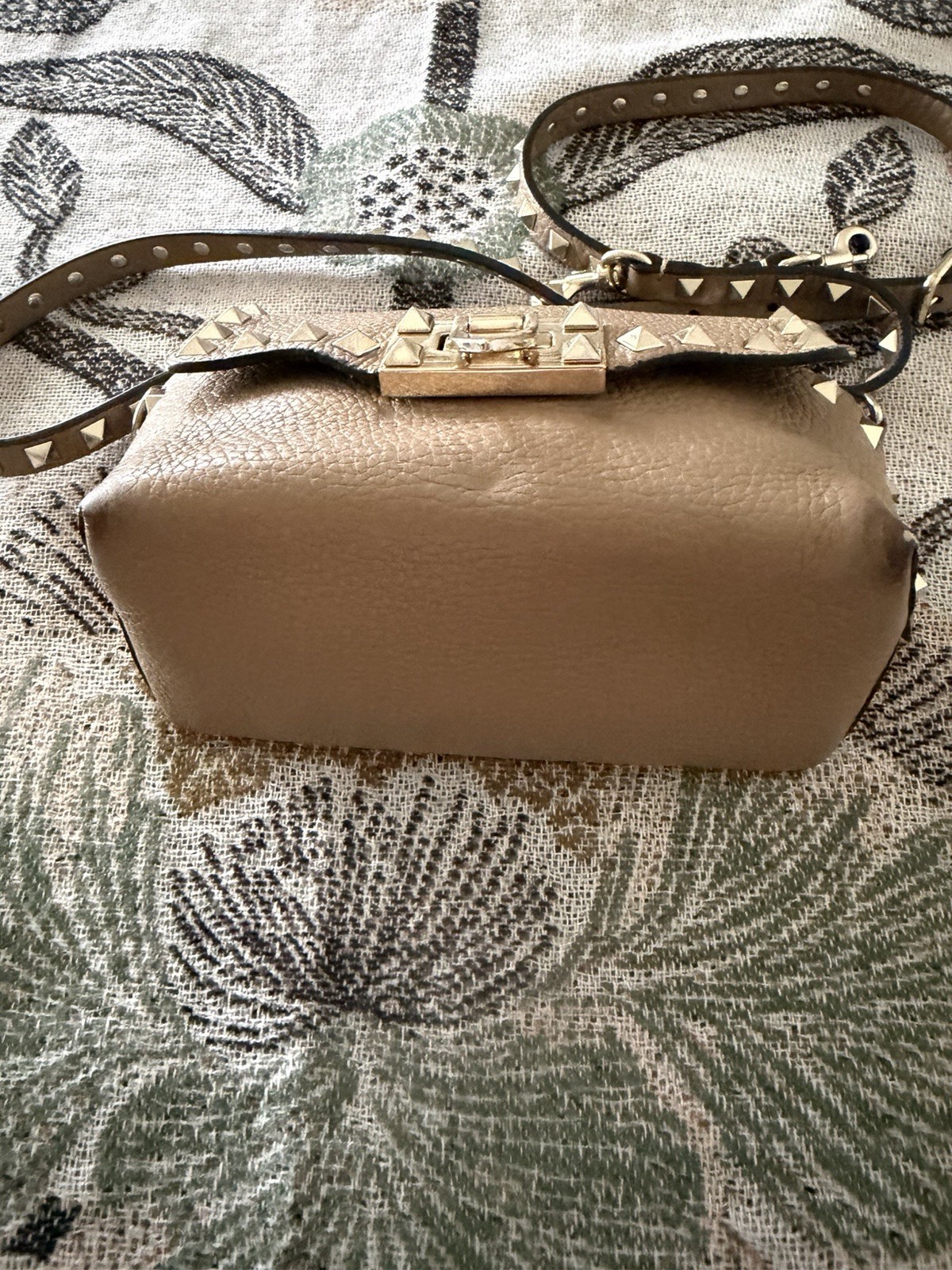 Valentino Garavani Studded Taupe Small Crossbody, Detachable Strap, Gold
