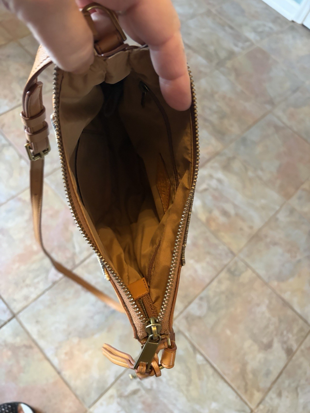Fossil Fabric & Faux Leather Crossbody Striped Bag Key Accent EUC