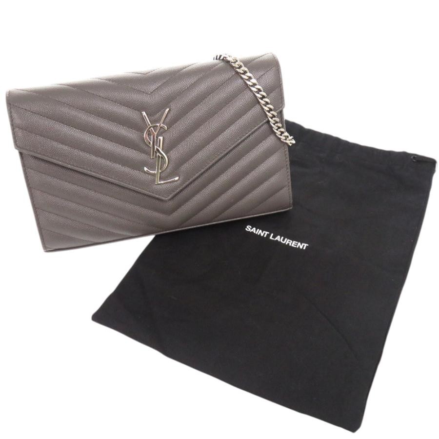 SAINT LAURENT Bag: Cassandra 377828 Gray W22.5H14D4cm w/dust bag strap;