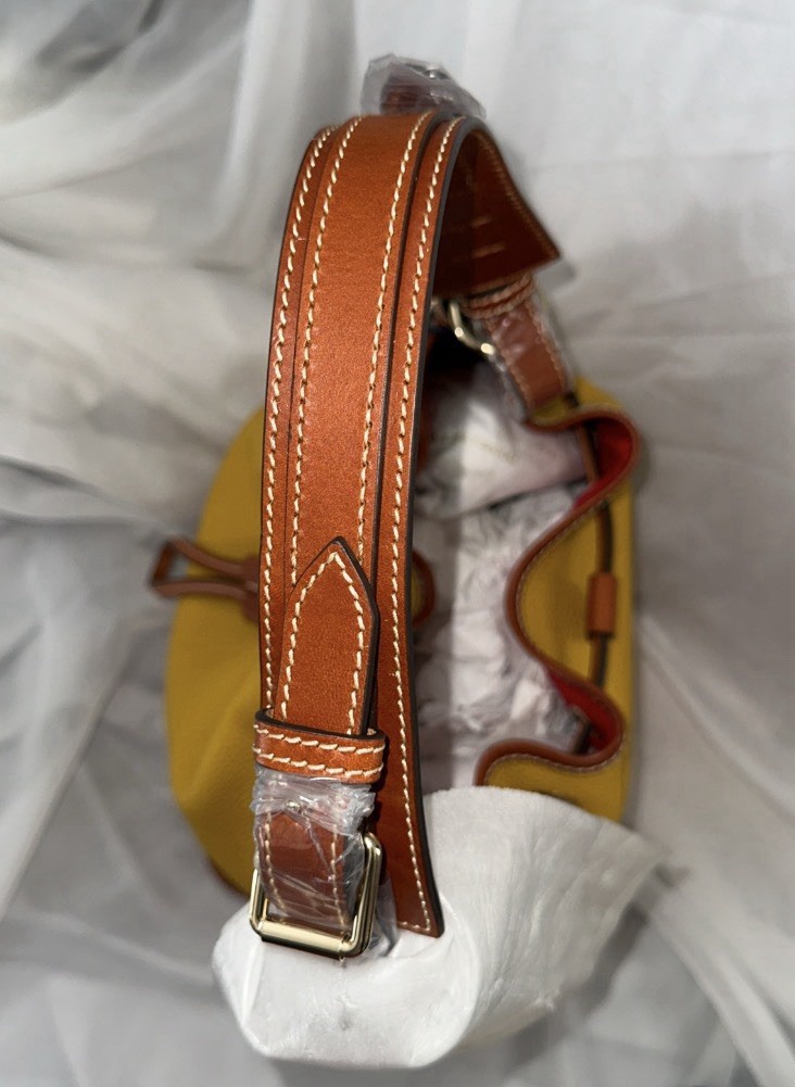 DOONEY & BOURKE ITALIAN LEATHER DRAWSTRING PEBBLED BAG MUSTARD/BRN BNWT
