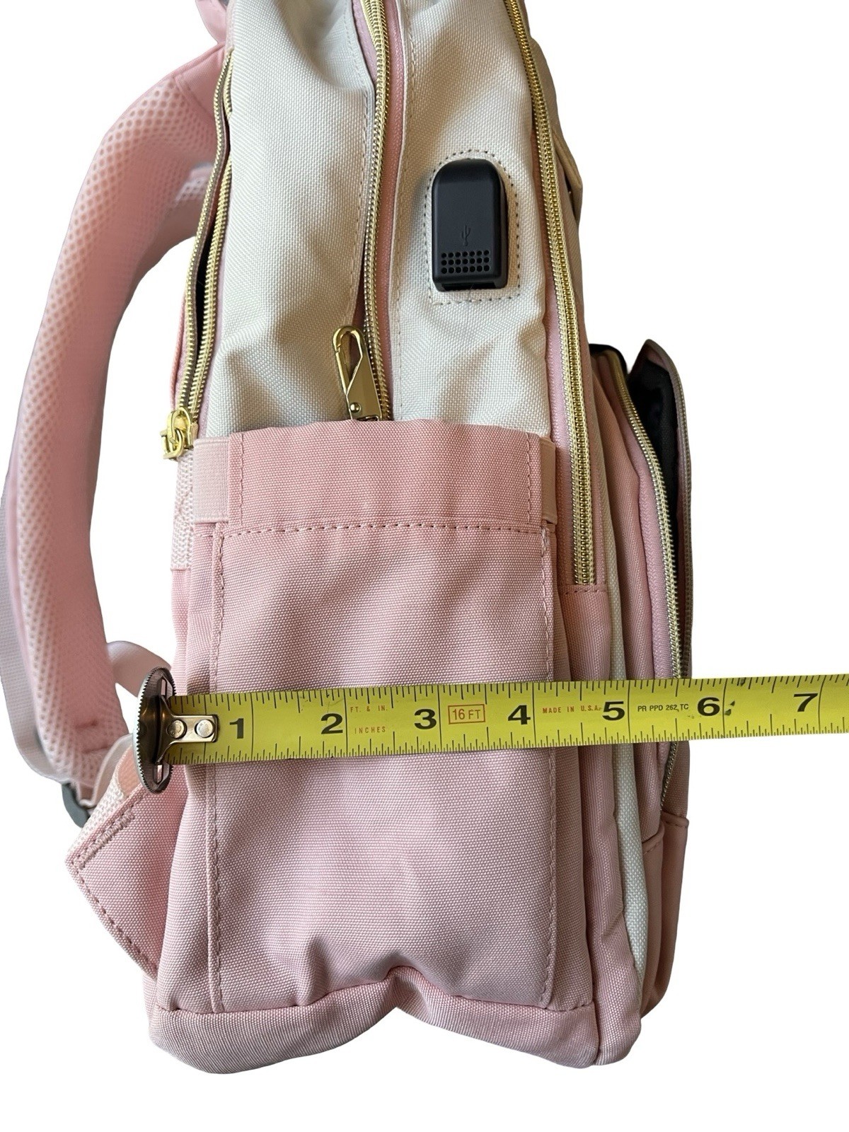 LOVEVOOK Pink Cream Laptop Backpack USB Port Travel Work School Diaper Bag
