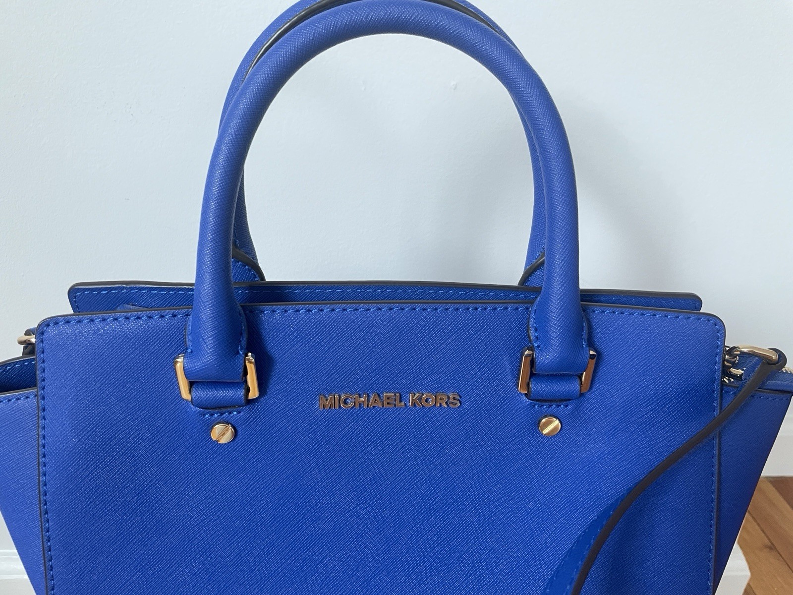 Michael Kors Electric Blue Satchel Handbag 14x9x5 w/ Gold Hardware