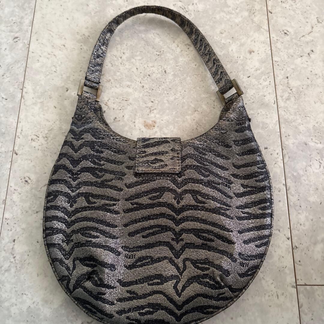 Fendi Metallic Gray Zebra FF Logo Plate Shoulder Bag Formal Auth