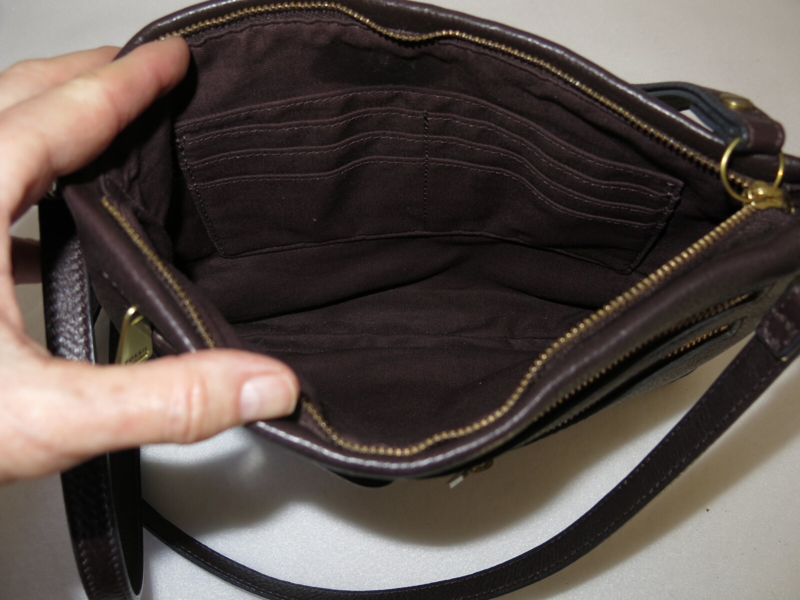 FOSSIL BROWN LEATHER PIPER CROSSBODY CLUTCH PURSE HANDBAG ZB6927