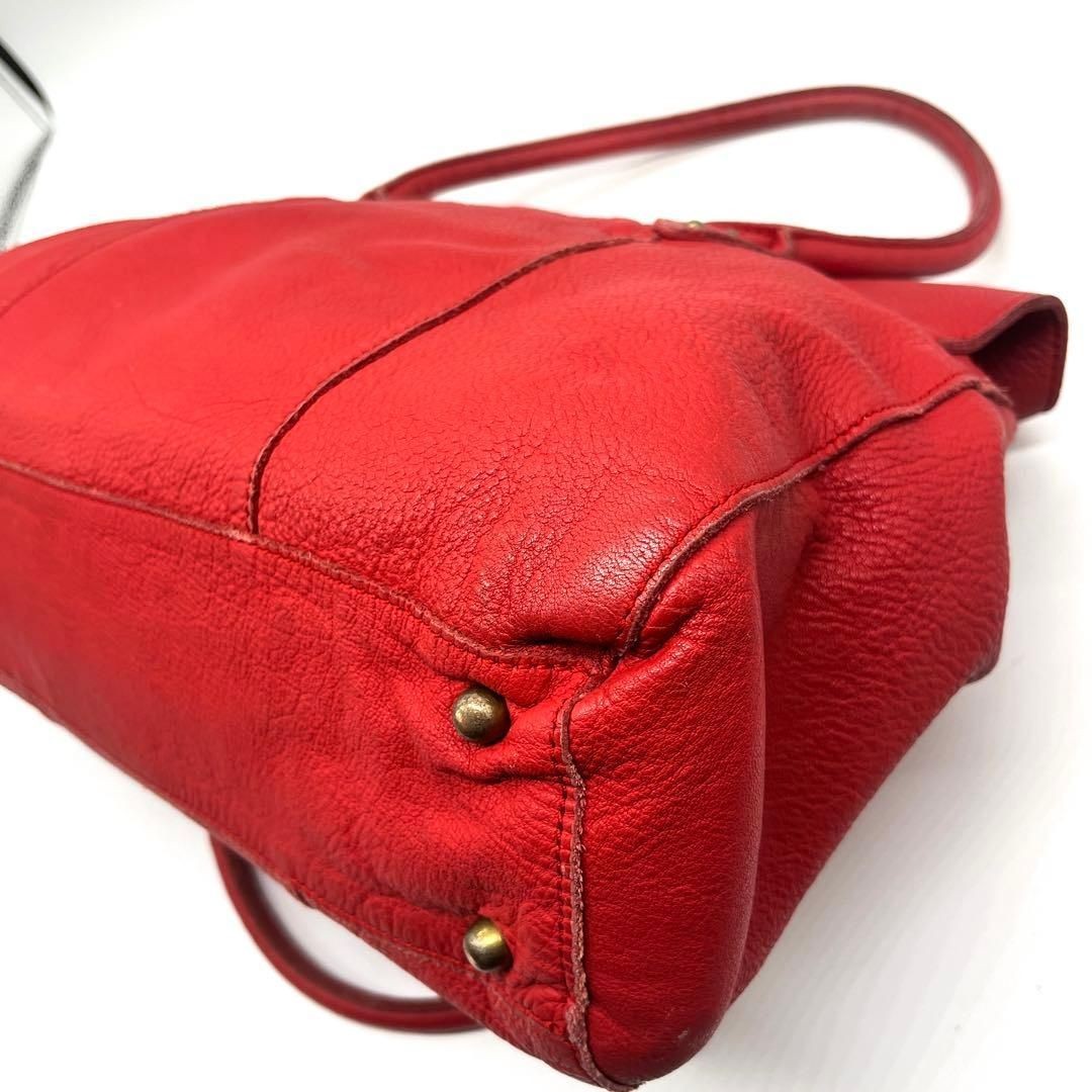 TRES Red Leather Tote Bag Handbag Purse Horn Toggle Button Used Good Condition