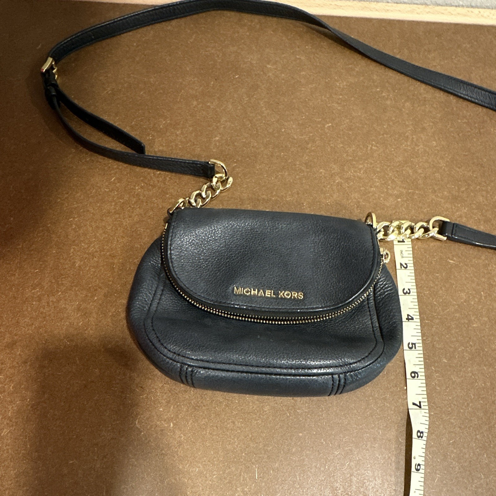 Michael Kors Black Small Crescent Crossbody Zip/Magnetic Gold Hardware Pockets