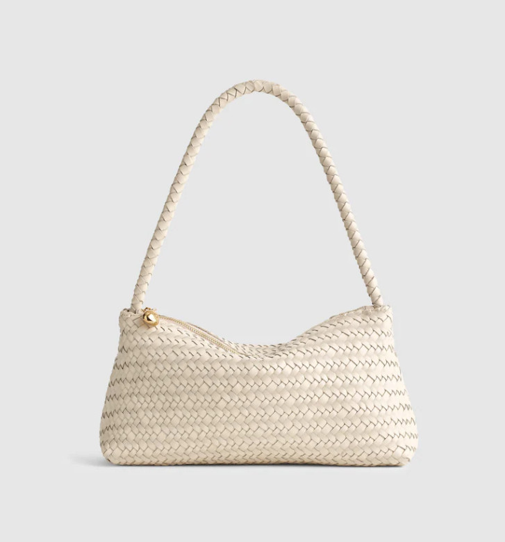 Madewell The Signature Woven Mini Zip Shoulder Bag Leather Zip Top Gold Tone