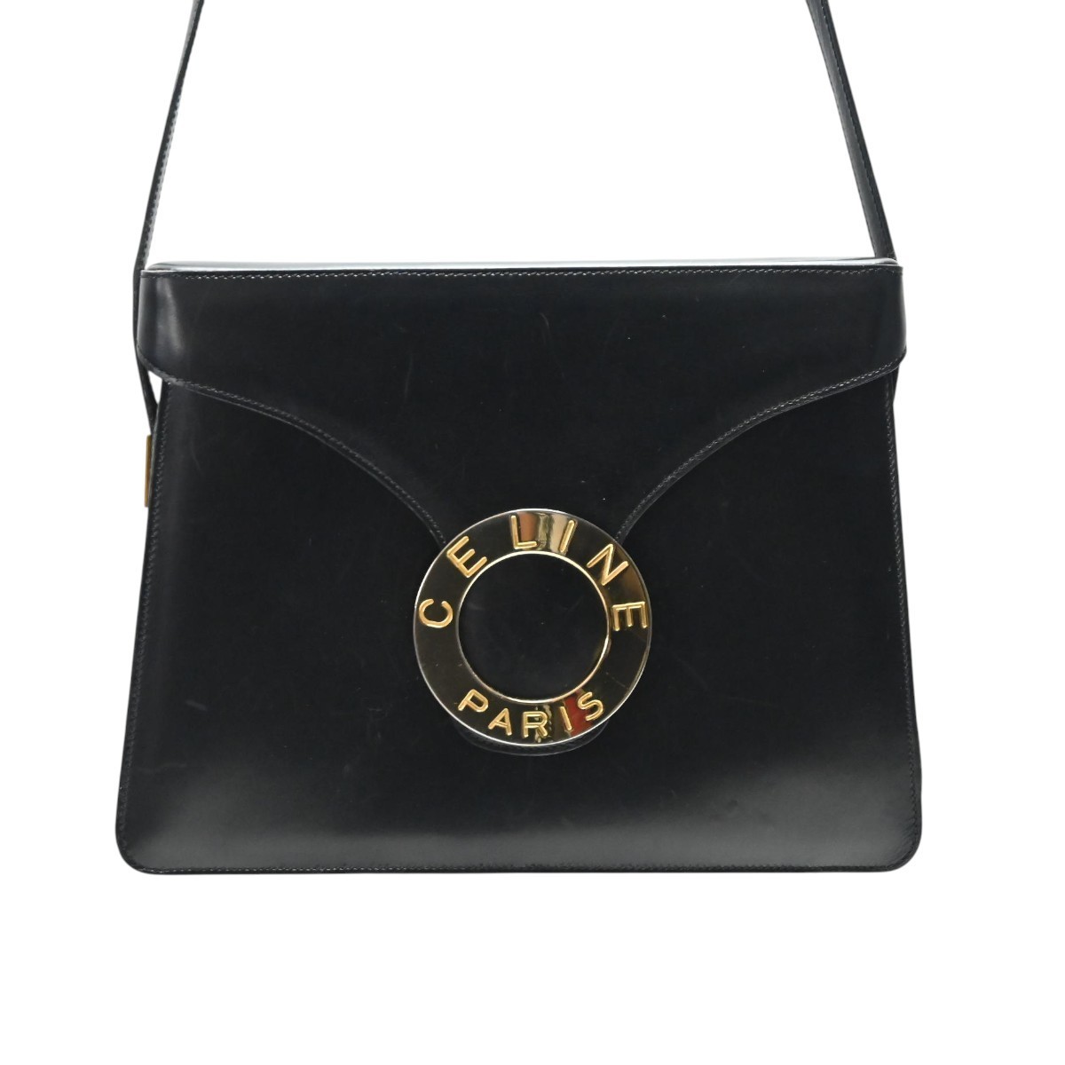 CELINE Vintage Circle Logo Hardware Flap Leather Shoulder Bag M2606-k083