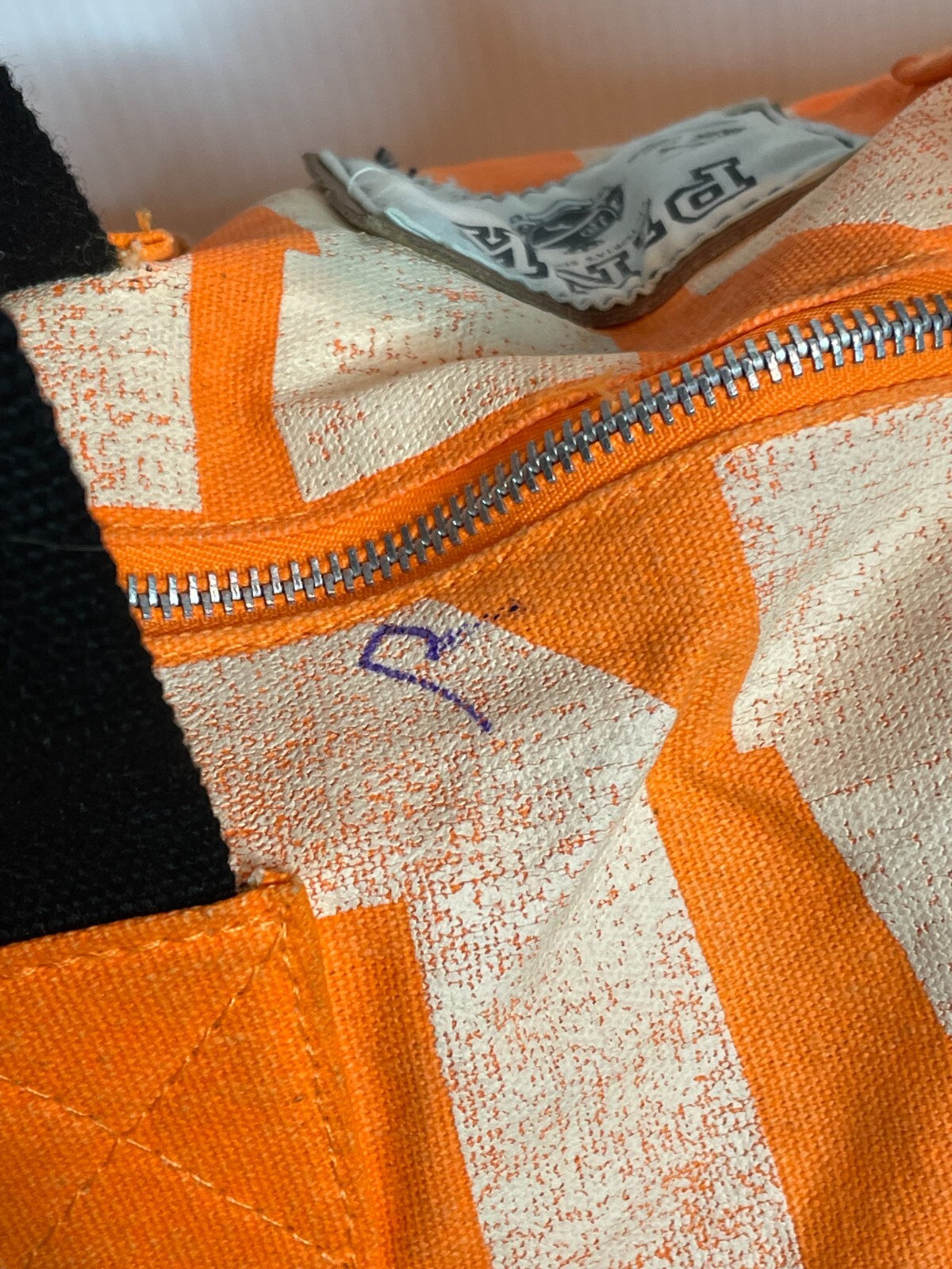 Pink by Victoria’s Secret THRASHED Neon Fluorescent Orange Zip Canvas Tote Bag