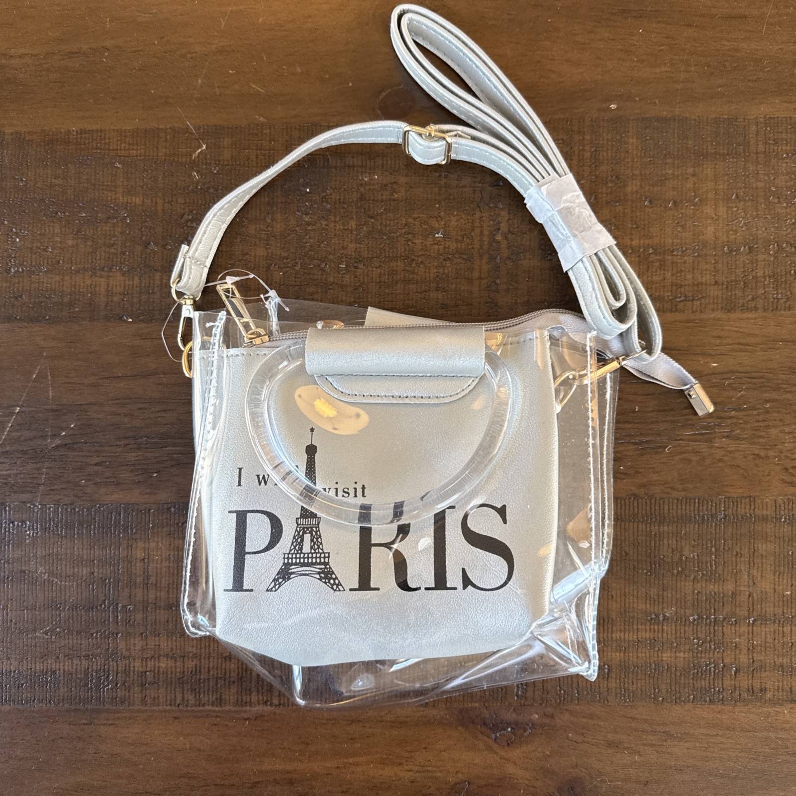 “Emily in Paris”~ I Will Visit PARIS Clear PVC and Gray Crossbody