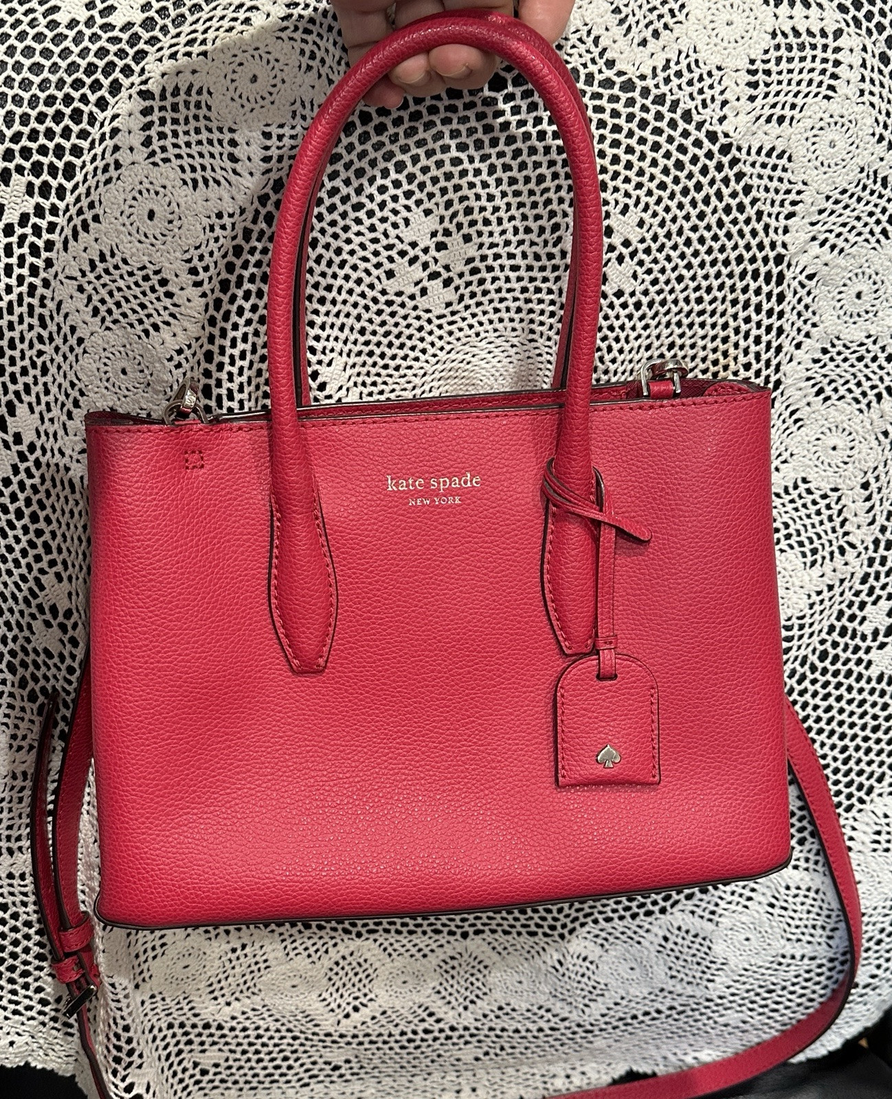 Kate Spade New York Eva Small Convertible Satchel Red Cake Pebble Leather A++ 49
