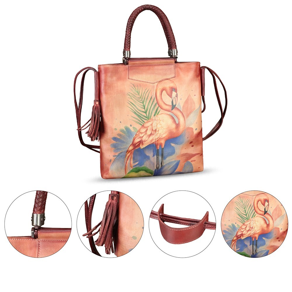 Genuine Leather Purses and Handbags for Women Hand Painted Tote Shoulder Bag