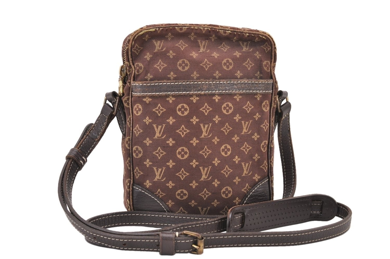 Auth Louis Vuitton Monogram Mini Lin Danube Shoulder Bag Brown M95228 LV 349AB