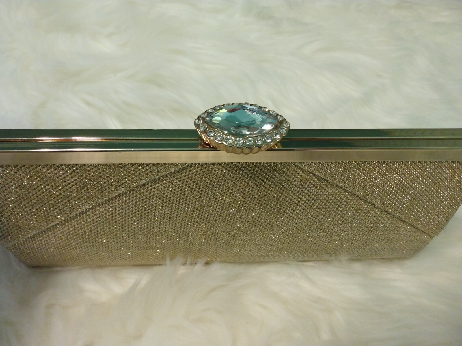 Camille La Vie Gold Sparkle clutch hand purse hard case gold chain