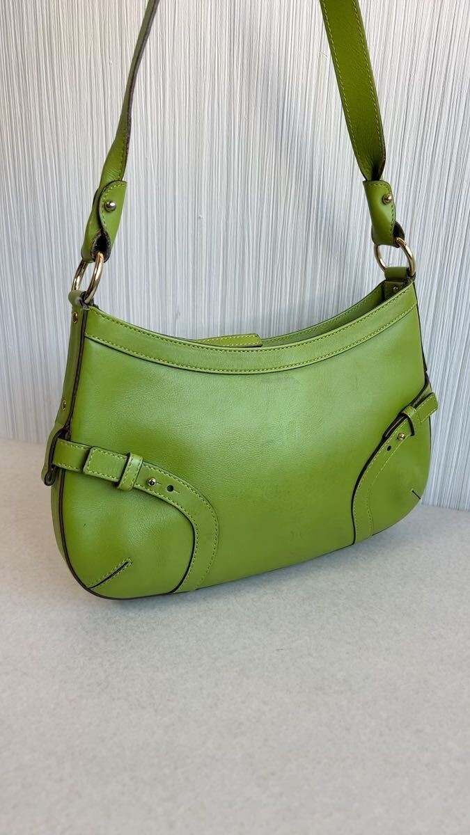 Salvatore Ferragamo Green Leather Shoulder Bag Gold Hardware Women 26cm 15cm