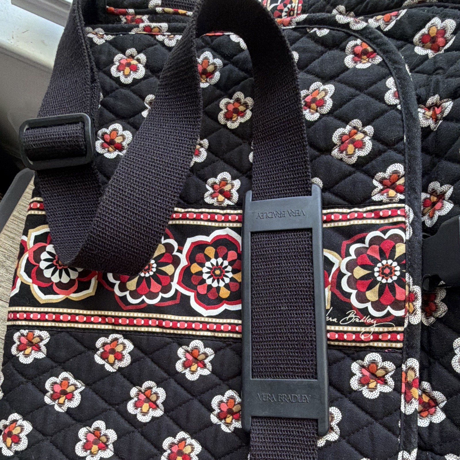 Vera Bradley Retired Piroutte Messenger Shoulder Bag Black Floral