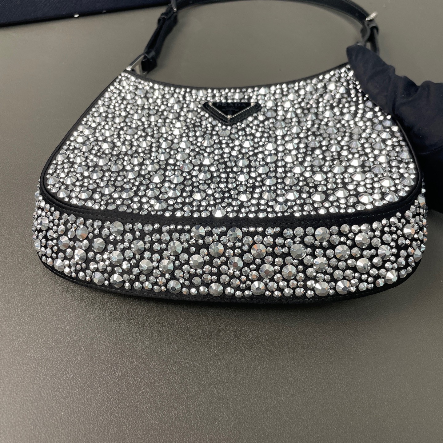 Prada Pre-Owned Authentic Underarm Bag Black Crystal Free Tracked Shipping