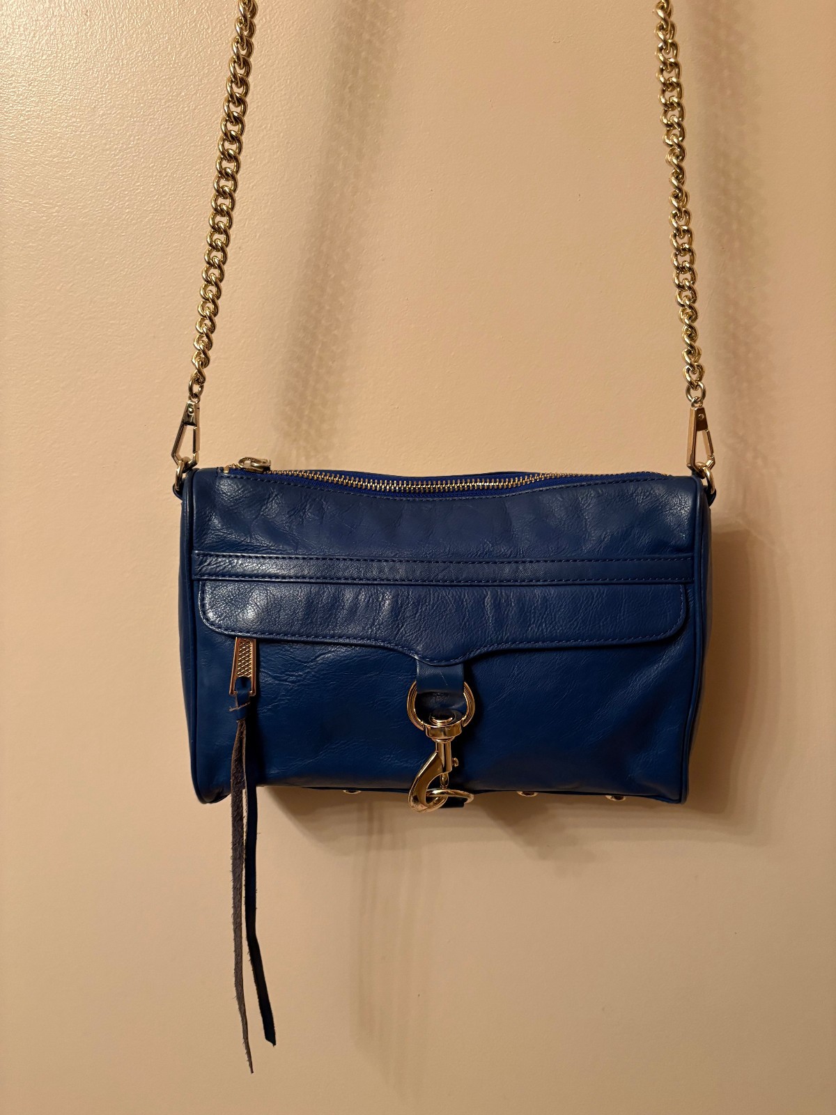 Rebecca Minkoff Mini MAC Blue Leather Chain Crossbody Purse Bag