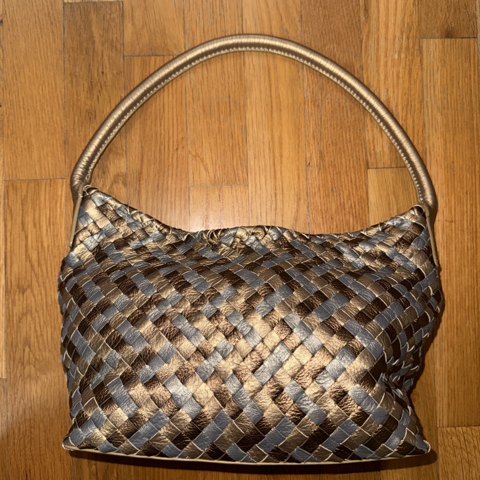 Fossil Metallic Woven Leather Hobo Bag Gold Bronze Silver ZB 9704 75082