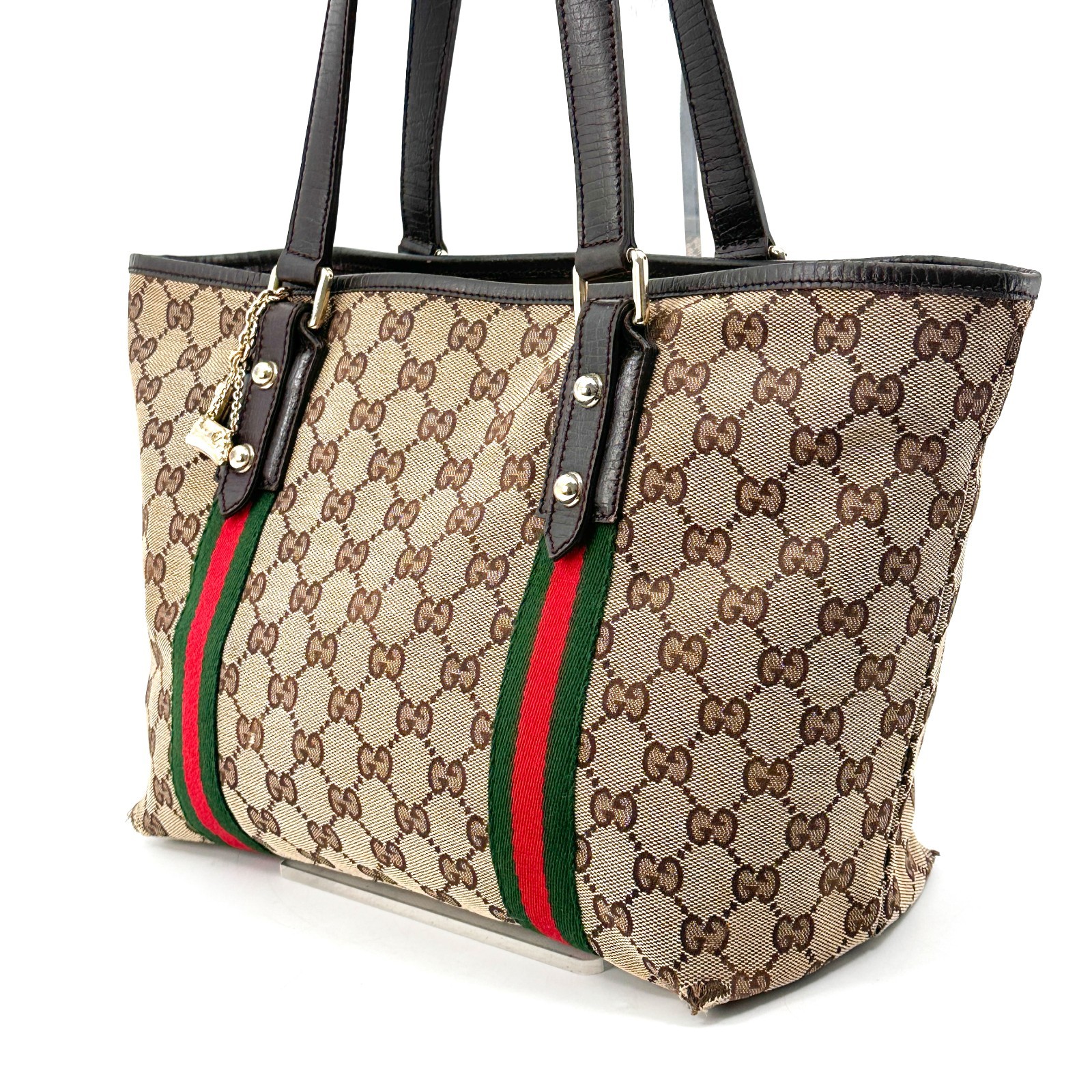 GUCCI Sherry Line GG Canvas Leather Tote Shoulder bag Hardware Charm 137396 Auth