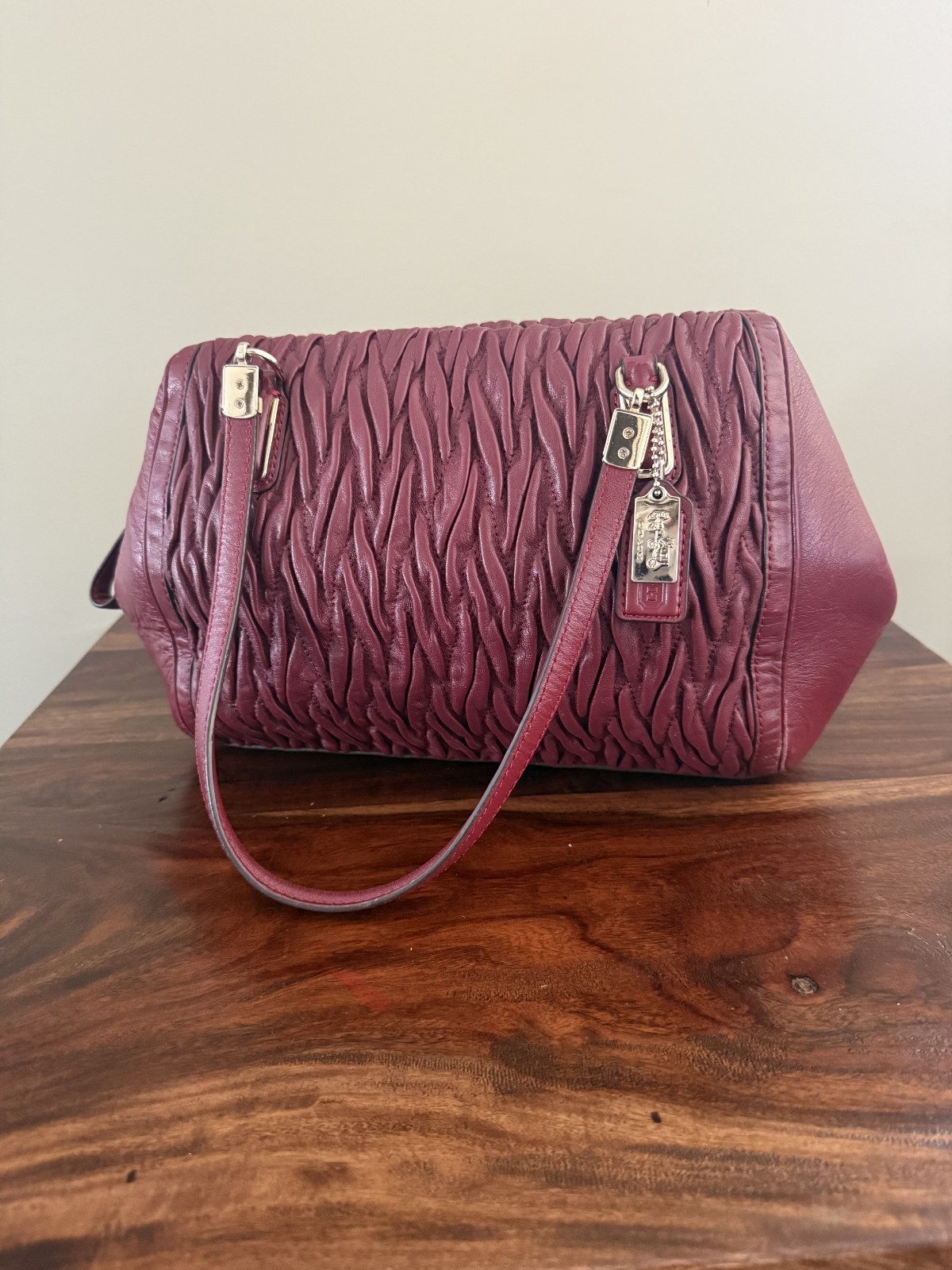 Coach Madison Gathered Twist Leather Small Madeline Satchel 25982 LI/Brick Red