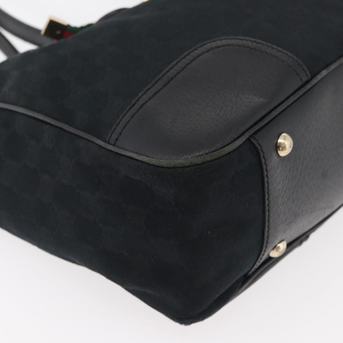 GUCCI GG Canvas Web Sherry Line Pretty Tote Bag Black Gold 163805 Auth 176182