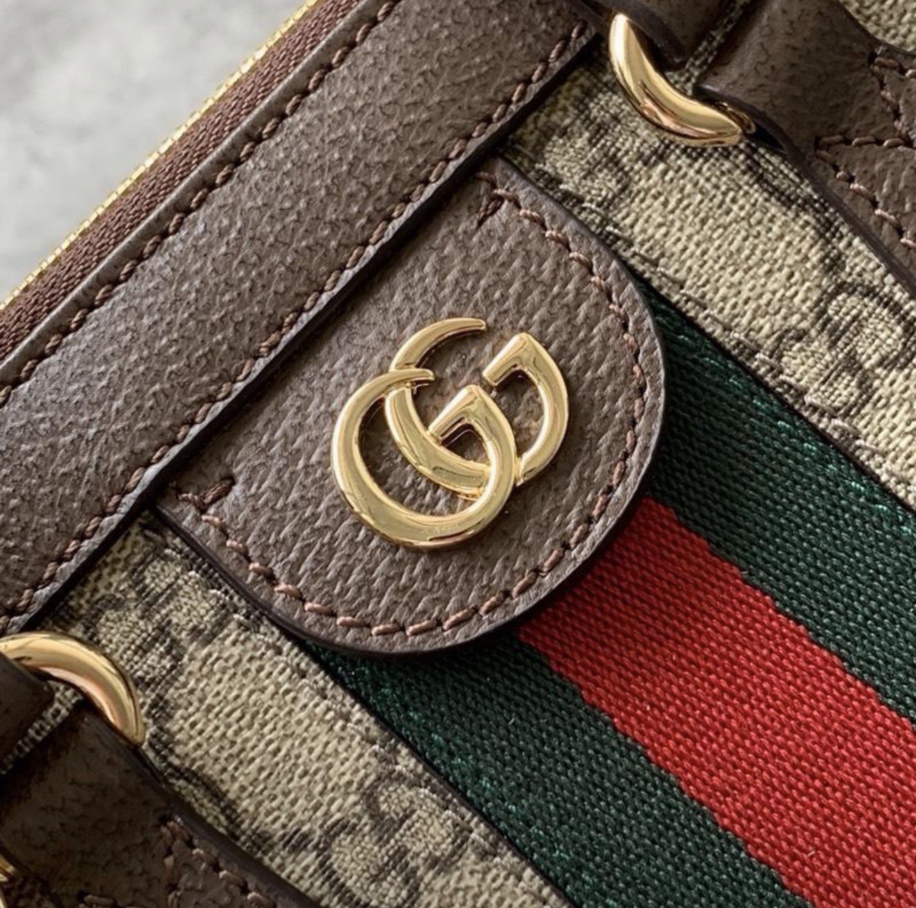 Gucci GG Monogram Web Stripe Satchel Top Handle Crossbody Bag w/Detachable Strap
