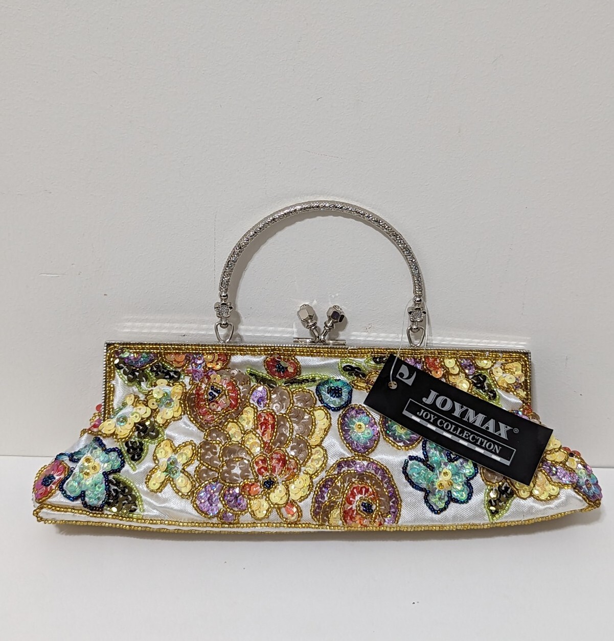 Joymax Joy Collection Women’s Floral Sequin Multicolor Ivory Handbag Purse