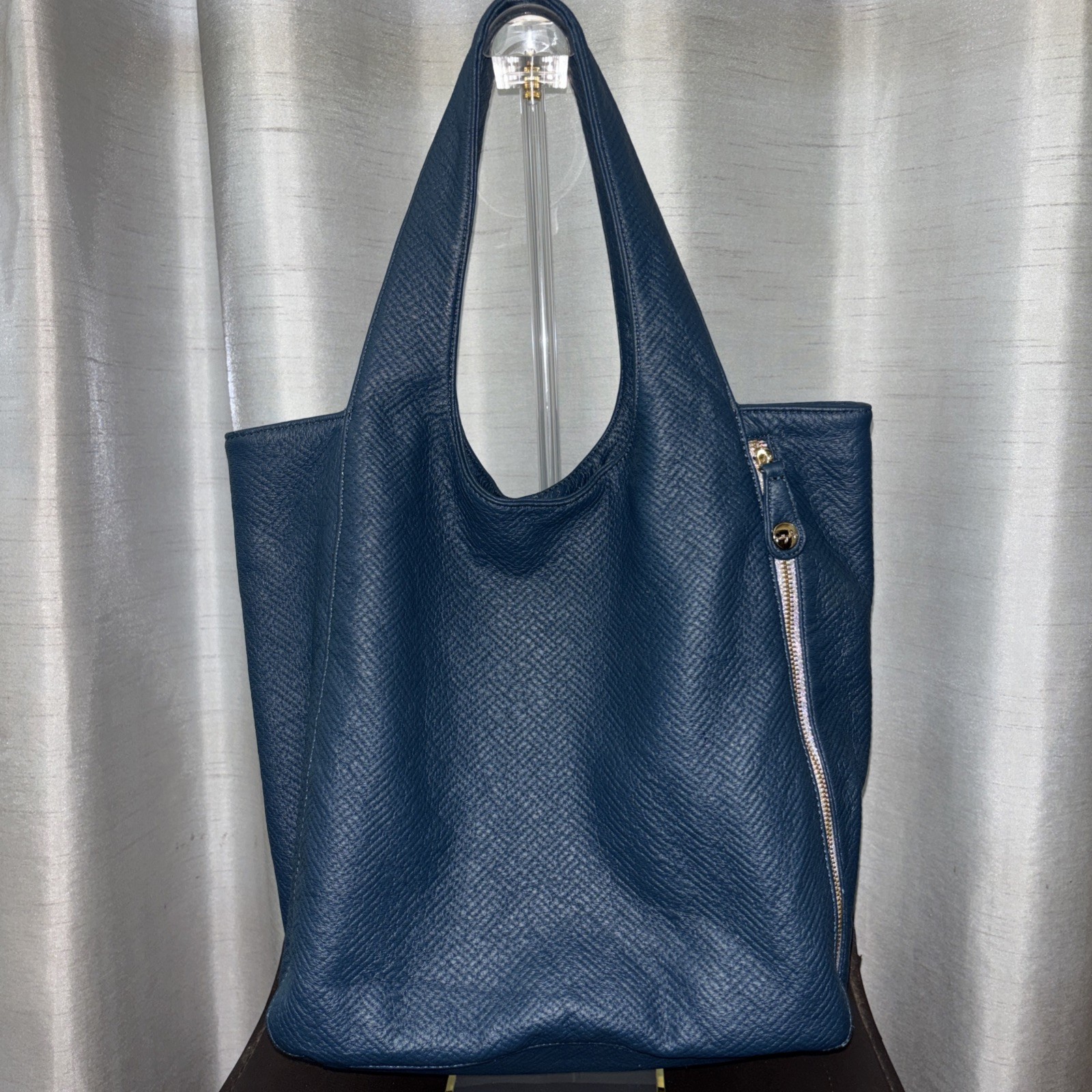 Pretty Ships Boho Minimalist Navy Faux Leather Soft Shell Slouchy Shoulder Bag