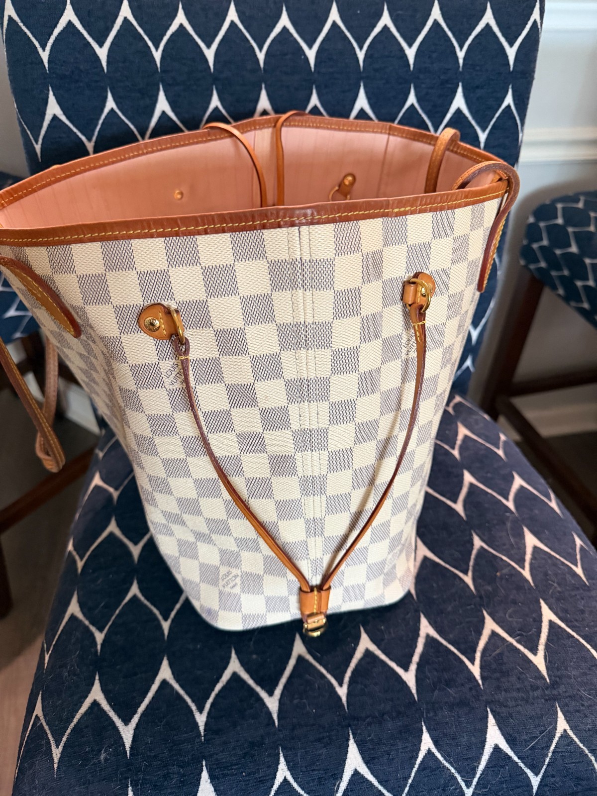 Louis Vuitton Neverfull MM Damier Azur Tote Bag with Matching Pouch
