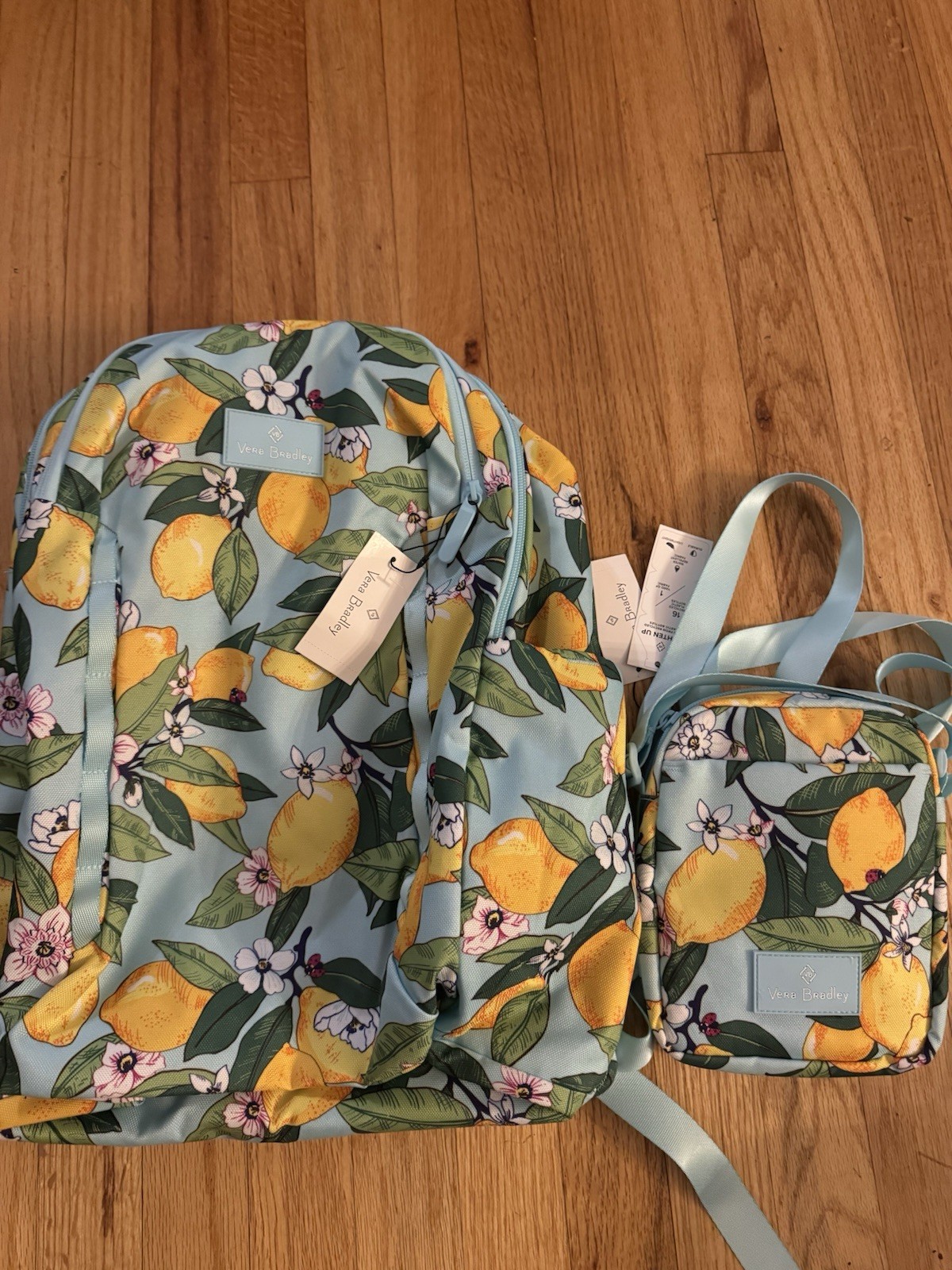 NWT Vera Bradley Lighten Up Floral Duffel Backpack, Lemon Grove & Crossbody Bag