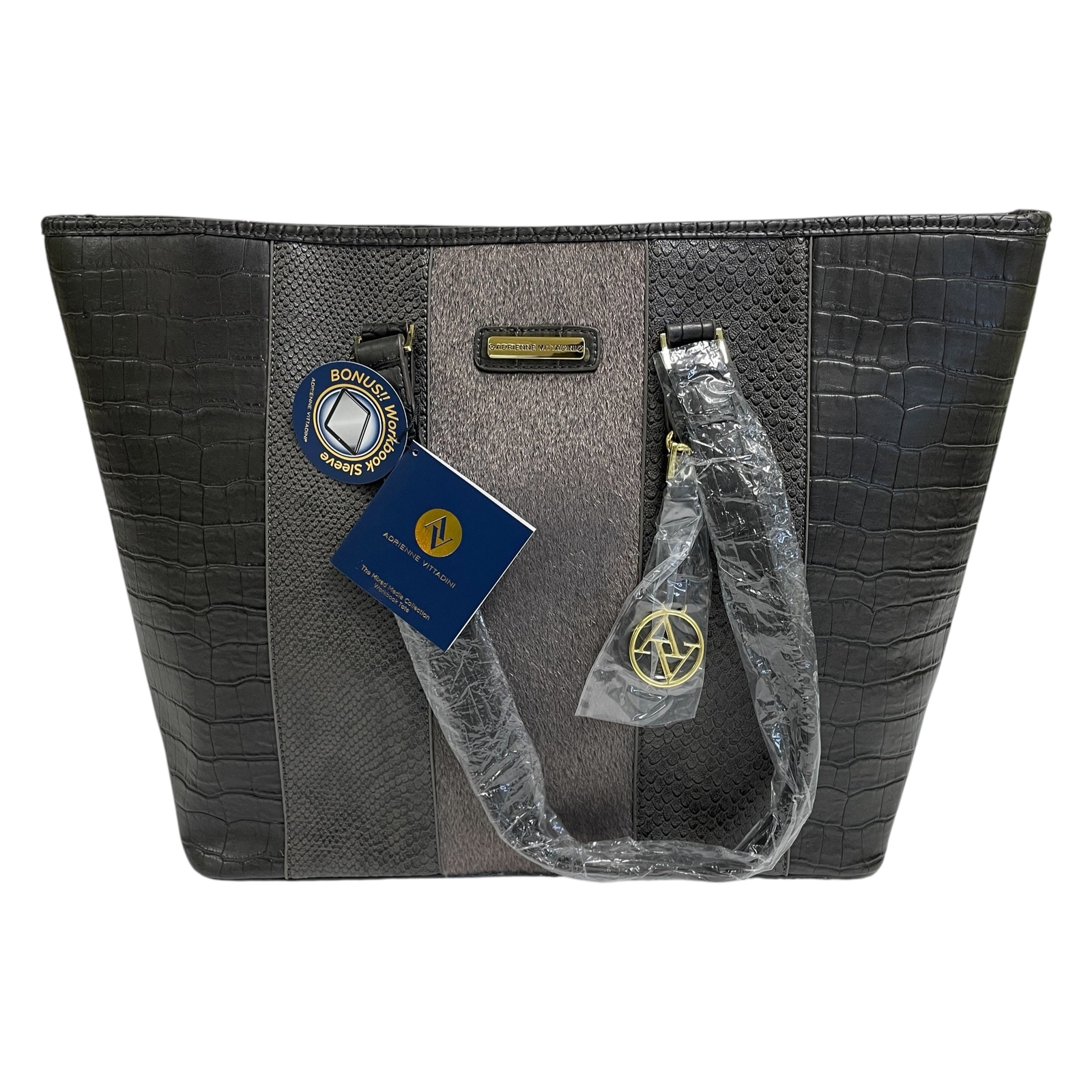 Adrienne Vittadini Mixed Media Business Travel Snake Skin Workbook Tote Bag