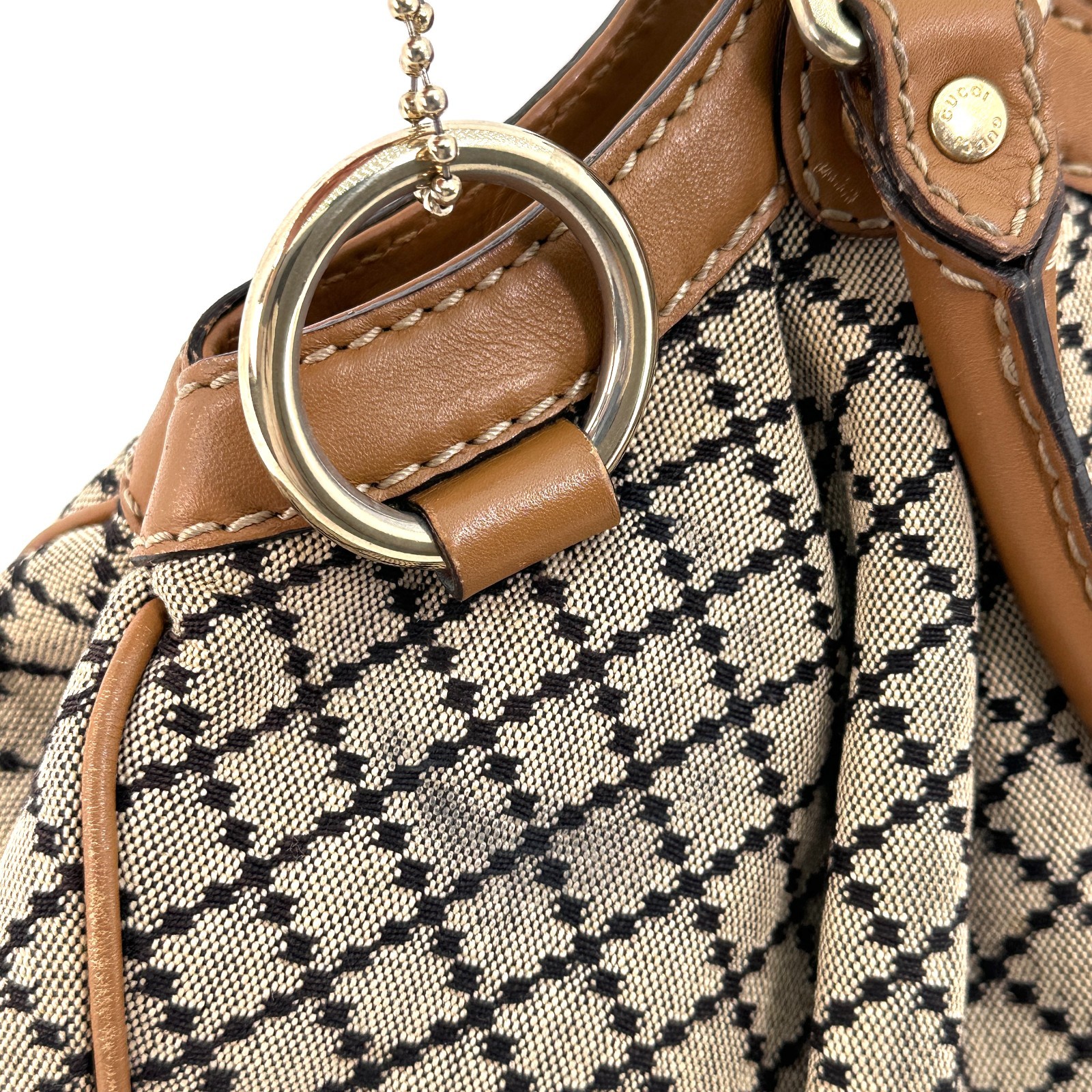 Gucci Diamante Sukey Canvas Leather Tote Bag Hand Bag Beige Brown 211944 Auth
