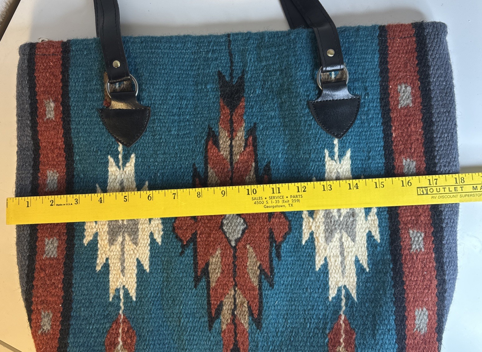EL PASO SADDLE BLANKET CO. Wool & Leather Tribal Woven Blanket Tote Bag