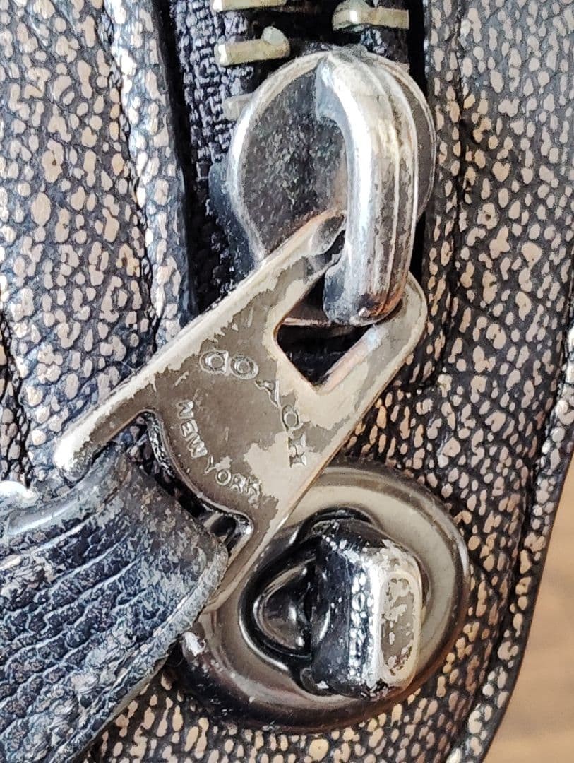 COACH Rhyder Satchel Metallic Pebbled Leather Black Handbag Authentic