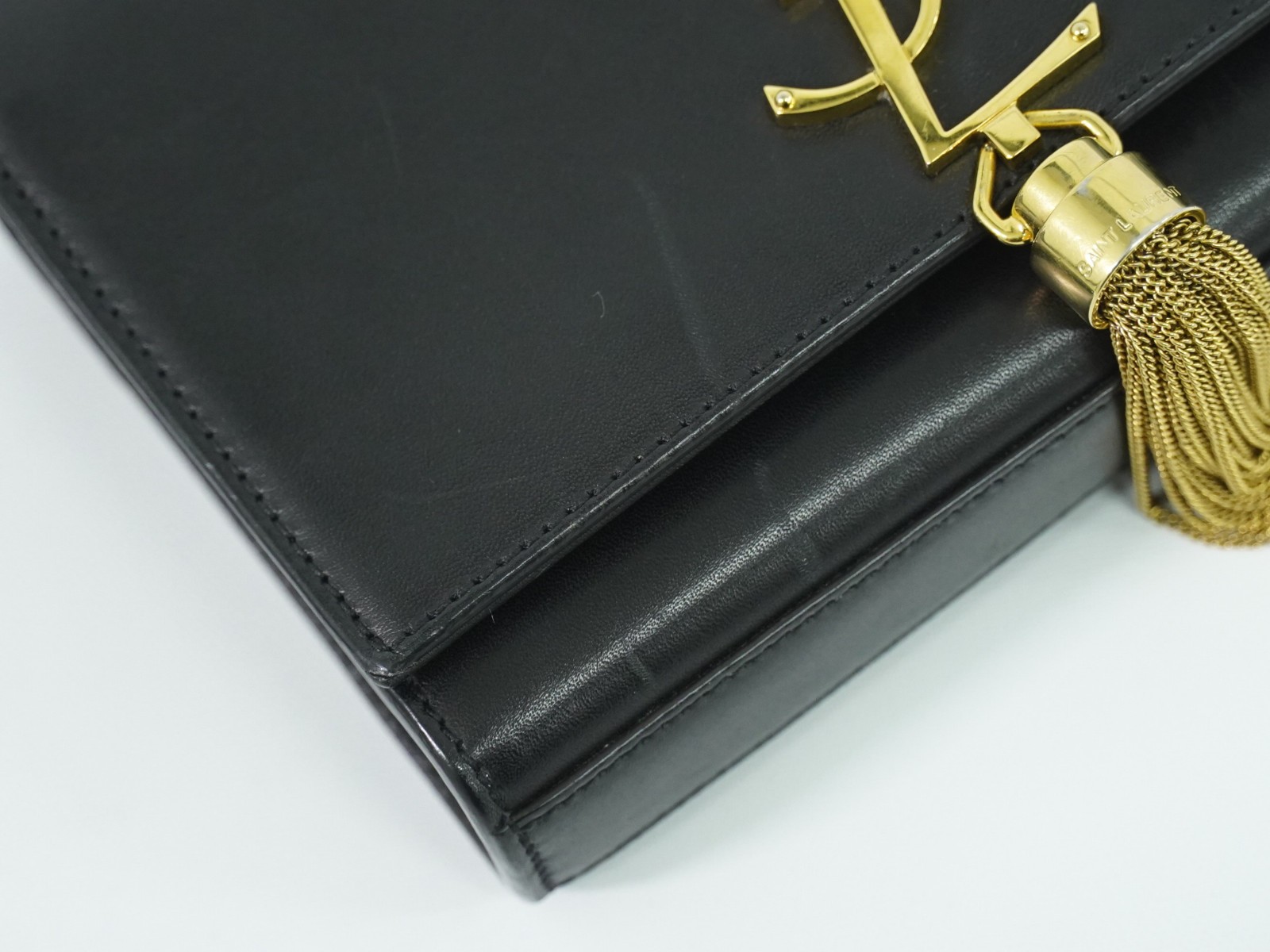 SAINT LAURENT Kate Tassel Leather Chain Shoulder Crossbody Bag Black Gold YSL