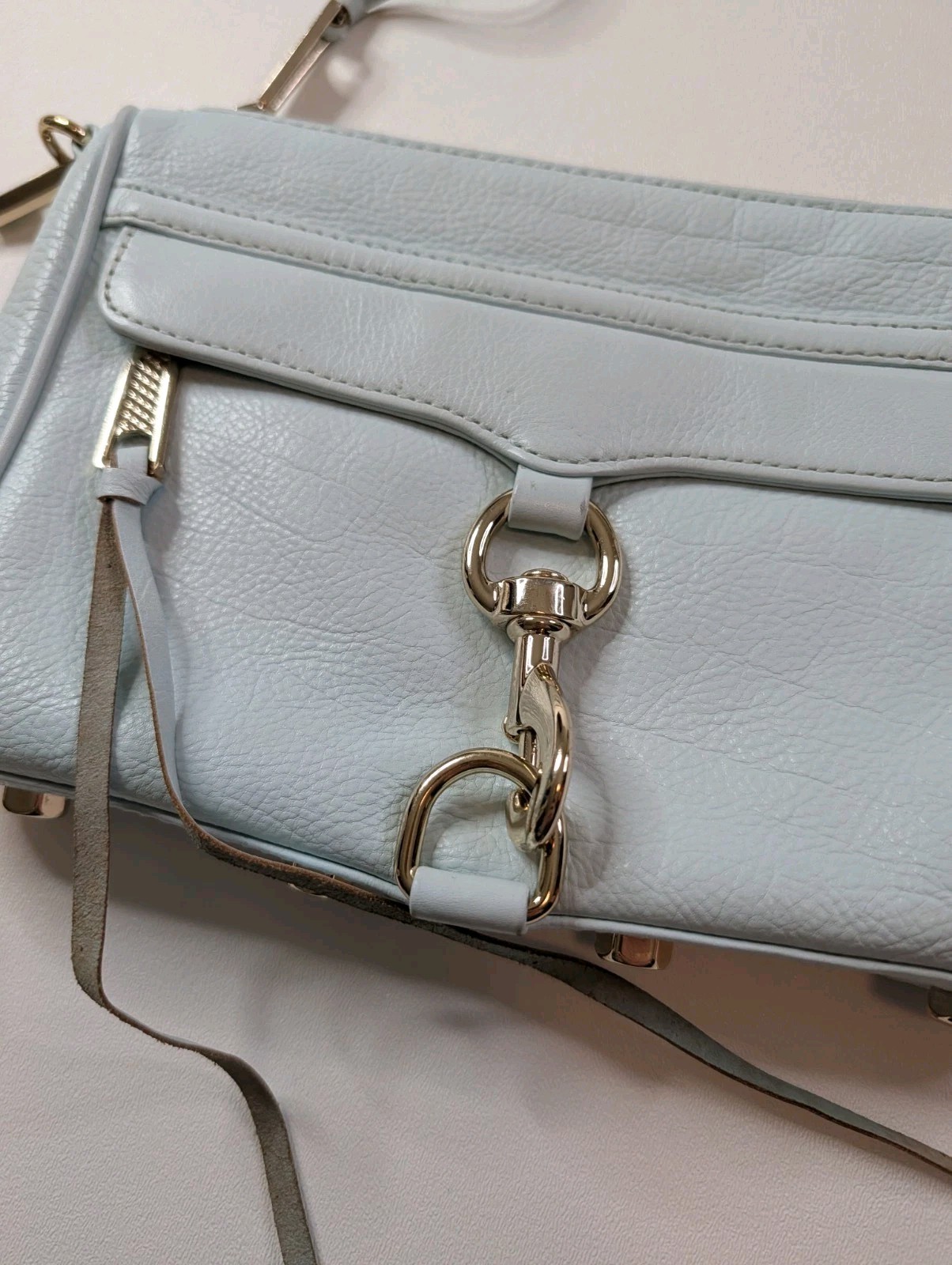Rebecca Minkoff  Mini Mac Crossbody Nubuck Leather Blue Chain Strap Studs