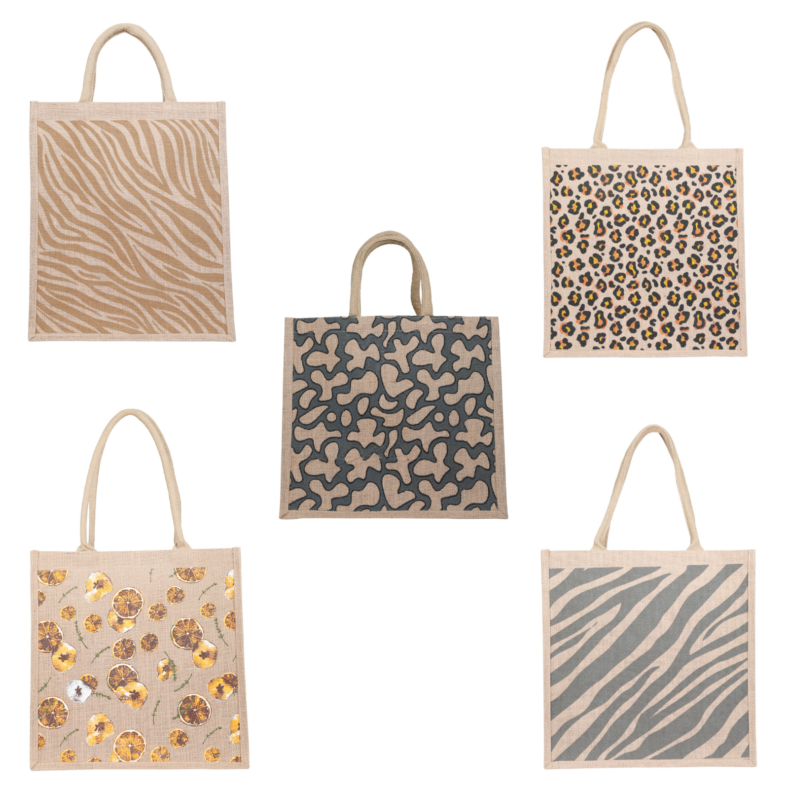 Pack of 5 Printed Jute Bag Burlap Tote Bag for Bridesmaid Gift Travel Shopping