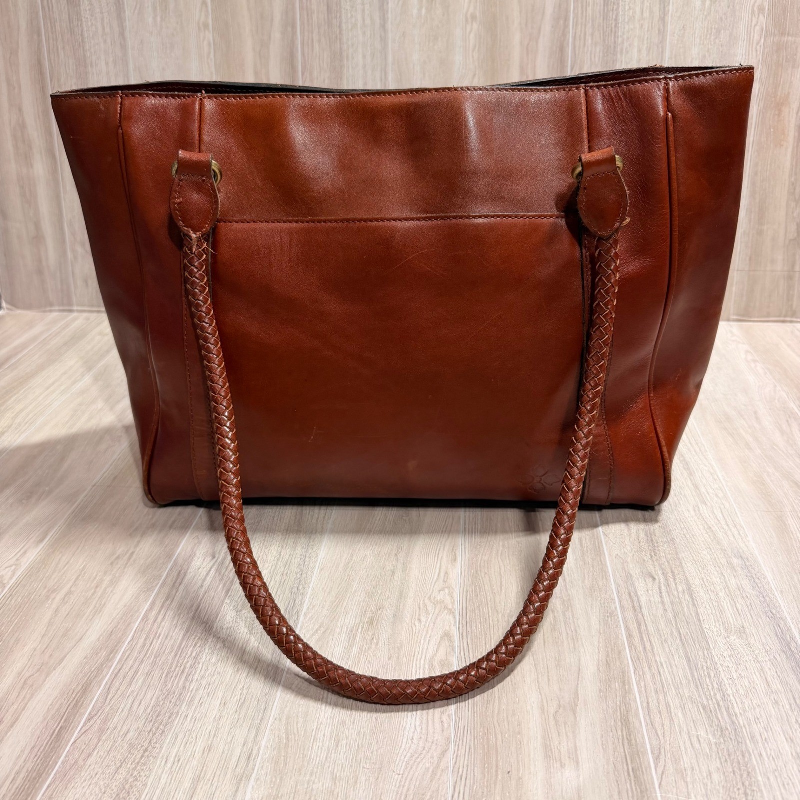 Patricia Nash Cameley Tote Italian Leather Heritage Tan Braided Handle Bag