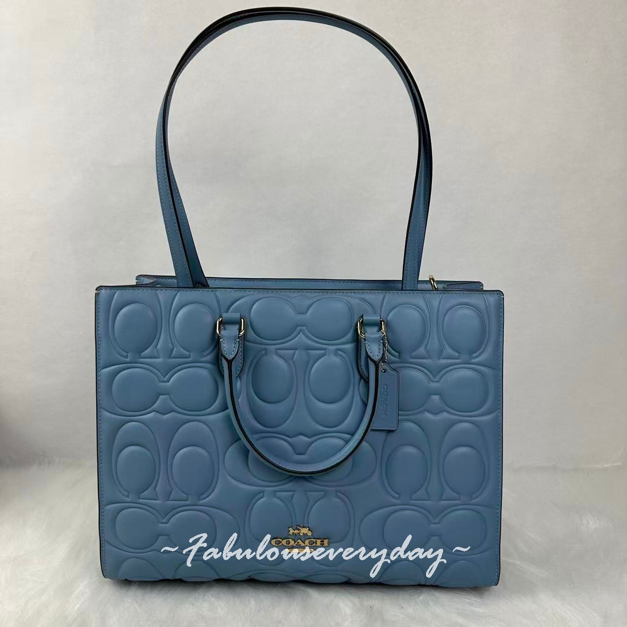 Coach Large Maggie Tote Bag In Signature Leather/Gold/Azure CY672 NWT