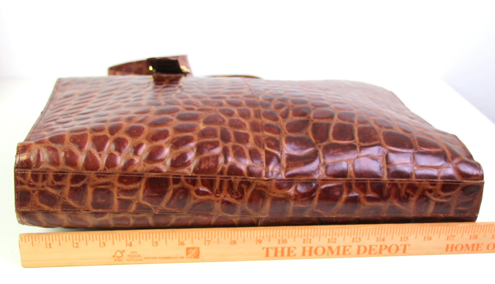 LARGE TOOLED BROWN GENUINE LEATHER CROCO PRINT SHOULDER BAG TOTE HANDBAG PURSE