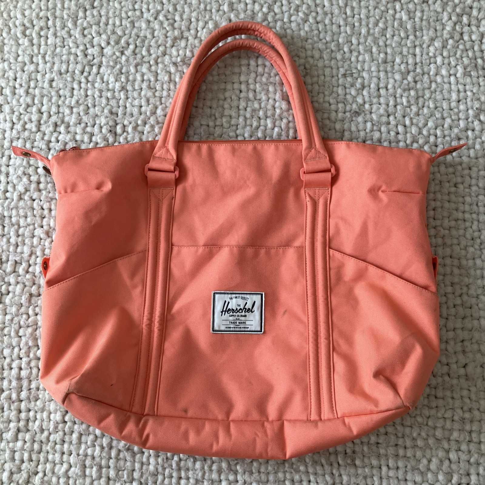 Herschel Supply Co. Pink Tote Bag Pockets Easy Access Double Zip Side Snap Alt