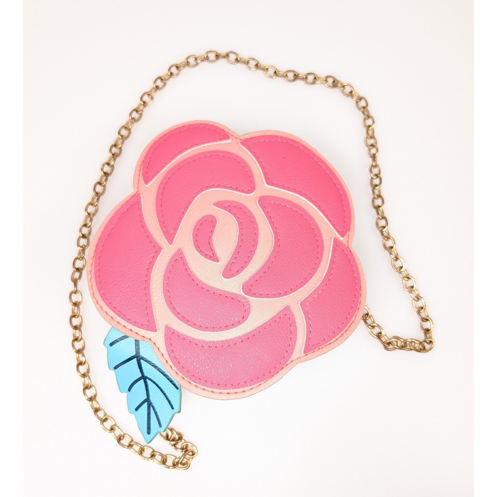 Capelli New York Pink Rose Shaped Crossbody Bag Brass Chain Strap Purse Dainty