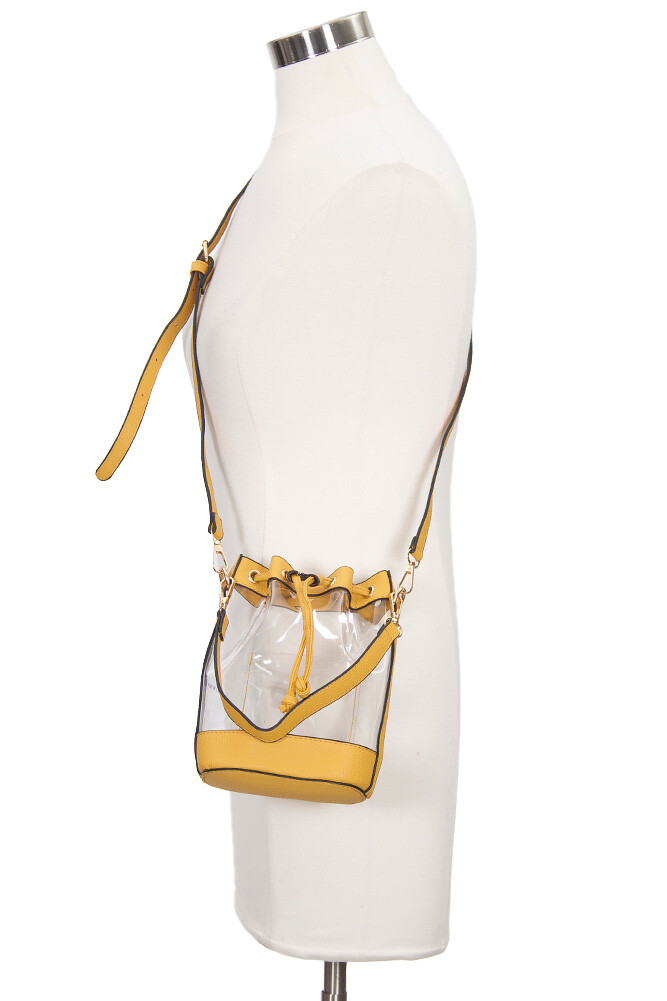 UNNI Transparent Clear Color Trim Stadium Approved Crossbody Shoulder Bucket Bag