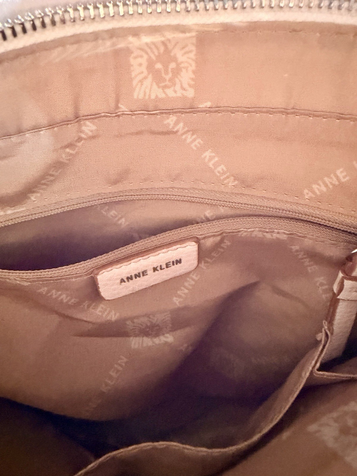 Anne Klein Beige/Black Snake Print Medium Shoulder Bag Zip Detachable Strap