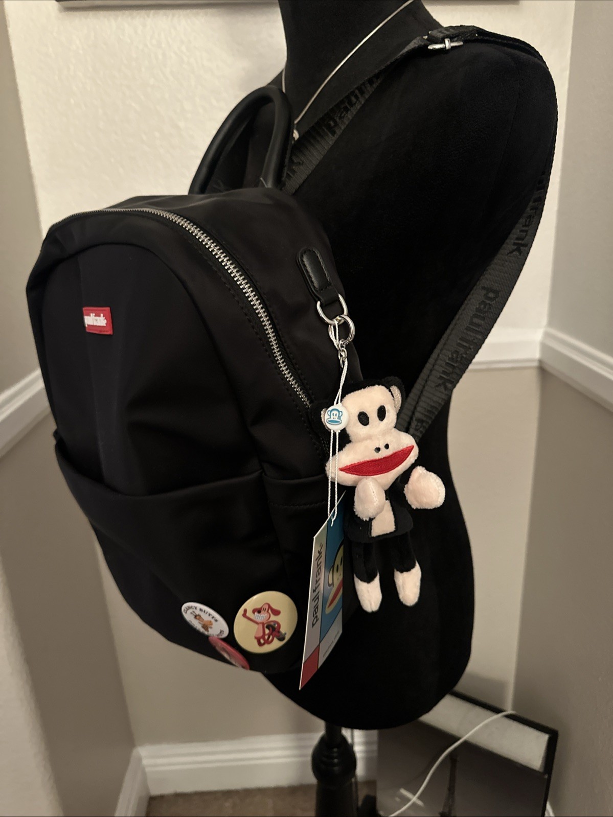 NWT Paul Frank Friends Forever Julius The Monkey Backpack Logo Pins Black 12×11